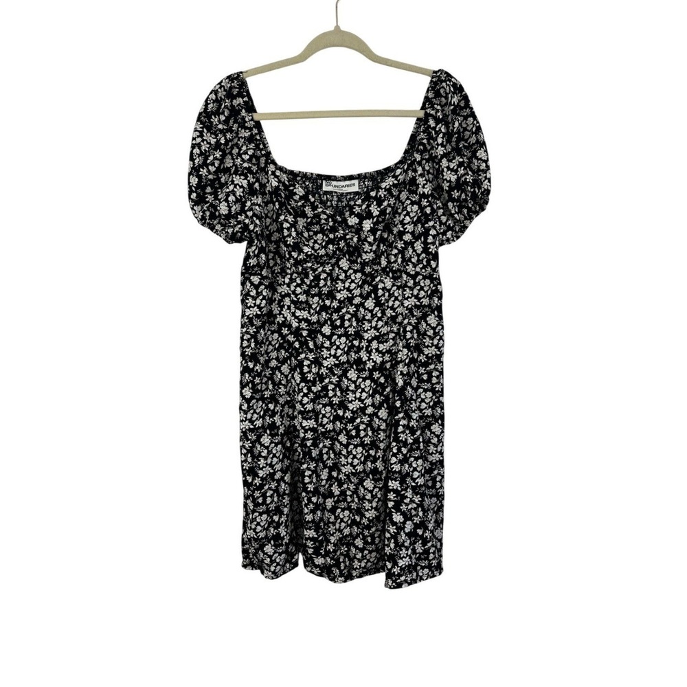 Babydoll Floral Smocked Dress Womens Large Milkmaid Black White Coquette Fairy